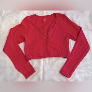 Urban Outfitters Women’s M/L Dark Pink Long Sleeve Snap Up Crop Top